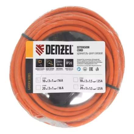Удлинитель-шнур силовой Denzel Garden Series, ПВС, 10м, 1 розетка, 3 x 1 мм, 3 м, 37405 купить в Тюмени