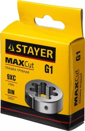 Плашка круглая ручная STAYER &quot;MASTER&quot;, сталь 9ХС, для трубной резьбы G 1`` 28029-1 купить в Тюмени