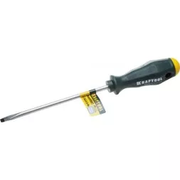 Отвертка KRAFTOOL, Cr-Mo-V закалённый стержень, двухкомпонентная противоскользящ рукоятка, SL 6,5x1,2x150мм 25007-6.5-150