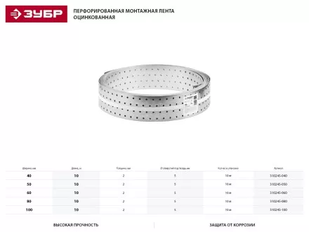 Перфорированная монтажная лента ЗУБР &quot;МАСТЕР&quot;, 100х2,00мм, 10м 310245-100 купить в Тюмени