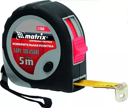 Рулетка Continuous  fixation 3 м х 16 мм обрезиненный корпус плавная фиксация  MATRIX 31086 купить в Тюмени