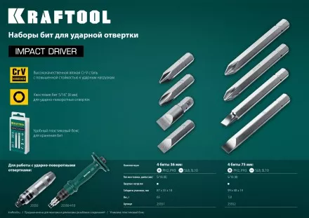 Биты для ударно-поворотных отверток KRAFTOOL 25552 купить в Тюмени