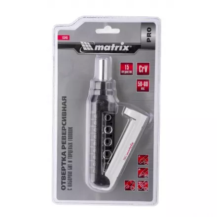 Отвертка реверсивная с набором бит и торцевых головок 15 шт CrV Matrix Pro 13343 купить в Тюмени