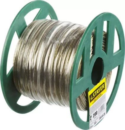 Трос стальной в полимерной оболочке, d=2,0 мм, L=200 м, STAYER Master 30410-20 30410-20 купить в Тюмени
