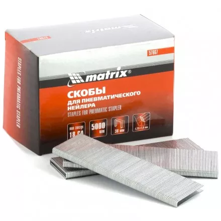 Скобы 18GA для пнев. степлера 1,25х1,0мм длина 16 мм ширина 5,7 мм 5000 шт MATRIX 57653 купить в Тюмени