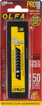 Лезвие OLFA BLACK MAX сегментированное, 8 сегментов, 18х100х0,5мм, 50шт OL-LBB-50B купить в Тюмени