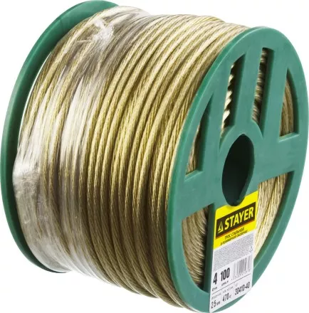 Трос стальной в полимерной оболочке, d=4,0 мм, L=100 м, STAYER Master 30410-40 30410-40 купить в Тюмени