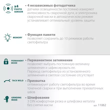 Маска сварщика с автоматическим светофильтром 11062 купить в Тюмени