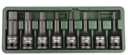 Торцовые головки KRAFTOOL &quot;INDUSTRIE QUALITAT&quot; ударные в наборе, (1/2&quot;), Cr-Mo, фосфат., HEX, H5-H17, 8 шт. 27950-H8 купить в Тюмени