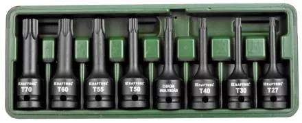 Торцовые головки KRAFTOOL &quot;INDUSTRIE QUALITAT&quot; ударные в наборе, (1/2&quot;), Cr-Mo, фосфат., TORX, T27-T70, 8 шт. 27952-H8 купить в Тюмени