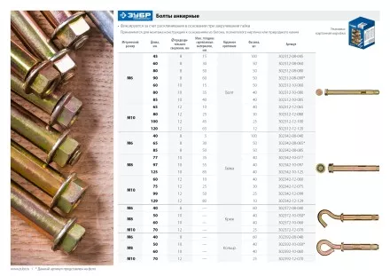 ЗУБР 8 х 60 мм, 50 шт, анкерный болт, Профессионал (302312-08-060) купить в Тюмени