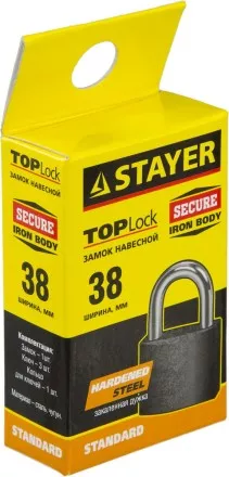 Замок STAYER &quot;STANDARD&quot; навесной, металлический корпус, закаленная дужка, 38мм 37160-38 купить в Тюмени
