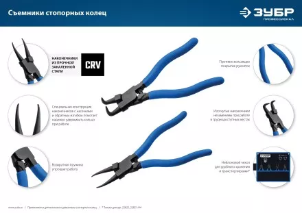 ЗУБР 180 мм, прямые губки, внешний съемник стопорных колец, Профессионал (22821-3) купить в Тюмени