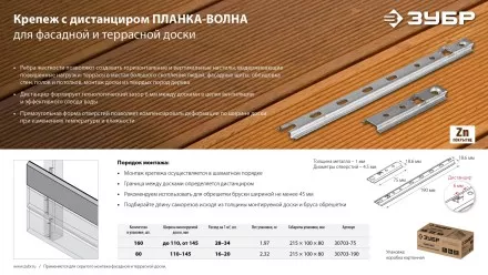 ЗУБР Планка-Волна, 75 мм, цинк, 160 шт, крепеж для монтажа фасадной и террасной доски (30703-75) купить в Тюмени