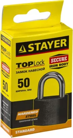 Замок STAYER &quot;STANDARD&quot; навесной, металлический корпус, закаленная дужка, 50 мм 37160-50 купить в Тюмени