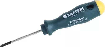 Отвертка KRAFTOOL, Cr-Mo-V закалённый стержень, двухкомпонентная противоскользящ рукоятка, PH 0x60мм 25008-0-060 купить в Тюмени