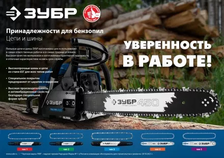 ЗУБР тип 5, шаг 0.325, паз 1.5 мм, 45 см, шина для бензопил (70205-45) купить в Тюмени
