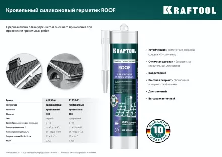 Герметик силиконовый кровельный KRAFTOOL, нейтральный 41258-4 купить в Тюмени