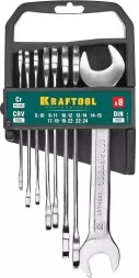 Наборы ключей гаечных рожковых KRAFTOOL, Cr-V, DIN 3110, на пластиковой подвеске 27033-H8C
