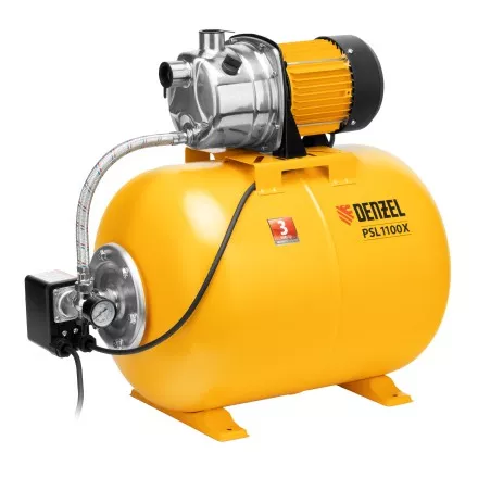 Насосная станция Denzel 97311, PSL1100X, 1100 Вт, 3600 л/ч, ресивер 50 л, подъем 45 м, нержавейка купить в Тюмени
