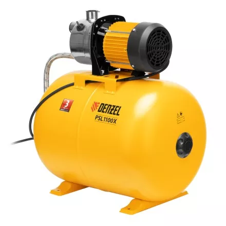 Насосная станция Denzel 97311, PSL1100X, 1100 Вт, 3600 л/ч, ресивер 50 л, подъем 45 м, нержавейка купить в Тюмени