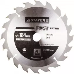 Диск пильный &quot;FAST-Line&quot; по дереву, 184х20мм, 20Т, STAYER 3680-184-20-20
