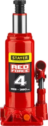 Домкрат гидравлический бутылочный &quot;RED FORCE&quot;, 4т, 195-380 мм, в кейсе, STAYER 43160-4-K 43160-4-K_z01 купить в Тюмени