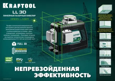 Нивелир лазерный  LLG3D зеленый 34641 купить в Тюмени