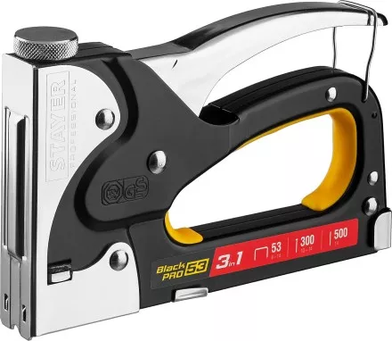 Степлер для скоб &quot;BlackPro 53&quot; 3-в-1: тип 53 (4-14 мм) / 300 (10-14 мм) / 500 (14 мм), STAYER Professional 31507 купить в Тюмени