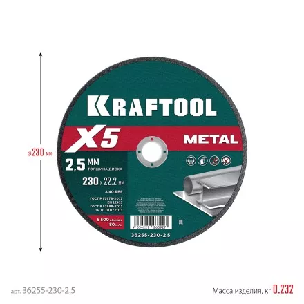 Круги отрезные абразивные, по металлу 36255-230-2.5 купить в Тюмени
