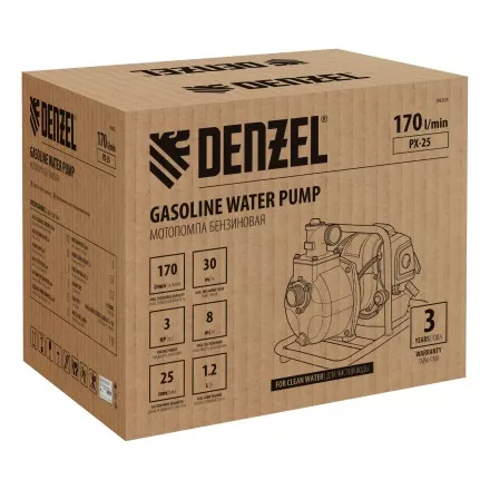 Мотопомпа бензиновая для чистой воды Denzel PX-25, 52 см3, 1&quot;, 170 л/мин, глуб 8 м, напор 30 м 99205 купить в Тюмени