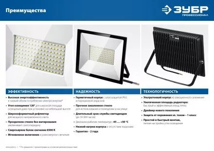 ЗУБР ПСК-50, 50 Вт, 6500 К, IP 65, светодиодный прожектор, Профессионал (57141-50) купить в Тюмени