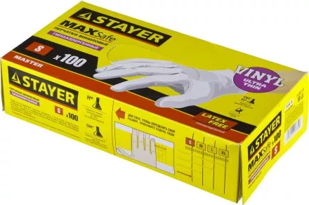 Перчатки STAYER &quot;MASTER&quot; виниловые экстратонкие, S, 100шт 11207-S купить в Тюмени