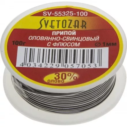 Припой СВЕТОЗАР оловянно-свинцовый, 30% Sn / 70% Pb, 100гр SV-55325-100 купить в Тюмени
