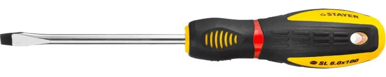 Отвертка STAYER "PROFI" "PROTech", двухкомп рукоятка, намагниченная, Cr-Mo, SL6,0x100мм 25131-06-10_z02 купить в Тюмени