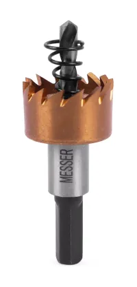 HSS-TiN коронка MESSER 22мм с центр. сверлом и толкающей пружиной для лист. материала до 2 мм ц/х