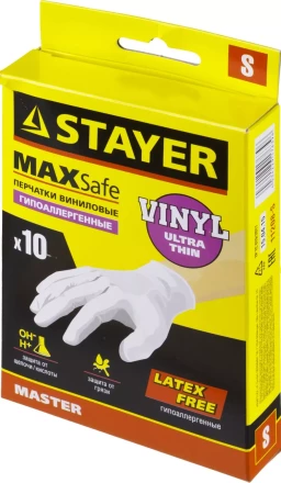 Перчатки STAYER &quot;MASTER&quot; виниловые экстратонкие, S, 10шт 11208-S купить в Тюмени