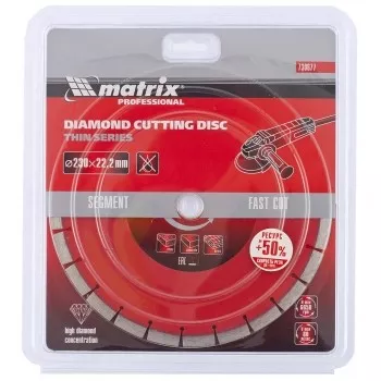 Диск алмазный отрезной сегментный ф230х22,2мм тонкий сухое резание MATRIX Professional 730677 купить в Тюмени