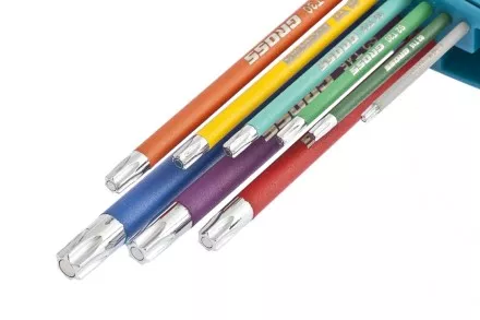 Набор ключей имбусовых TORX-TT T10-T50 магнит S2 экстра-длинные хром/краска 9 шт Gross 16402 купить в Тюмени