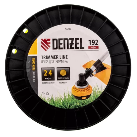 Леска для триммера круглая Denzel, 2,4мм х 192м, на DIN катушке FLEX CORD, 96280 купить в Тюмени