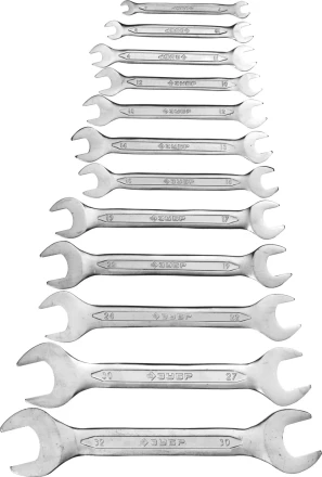 Набор ЗУБР &quot;МАСТЕР&quot;: Ключ гаечный рожковый, Cr-V сталь, хромированный, 6-32мм, 12шт 27010-H12 купить в Тюмени