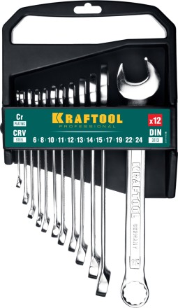 Наборы ключей комбинированных KRAFTOOL, Cr-V, DIN 3110, на пластиковой подвеске 27079-H12C купить в Тюмени