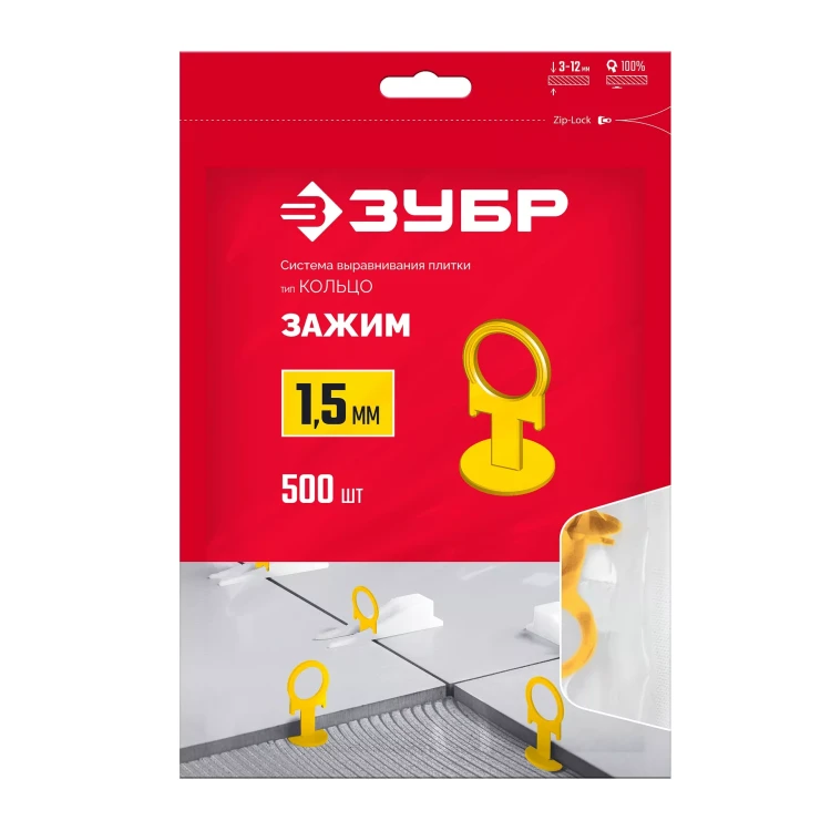 ЗУБР КОЛЬЦО, 1,5 мм, зажим, 500 шт, система выравнивания плитки (33860-500) купить в Тюмени