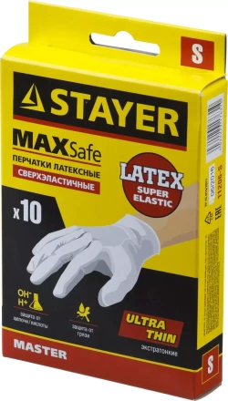 Перчатки STAYER &quot;MASTER&quot; латексные экстратонкие, S, 10шт 11206-S купить в Тюмени