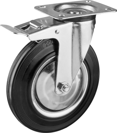 Колеса поворотные с тормозом из литой резины с металлическим диском серия ПРОФЕССИОНАЛ купить в Тюмени