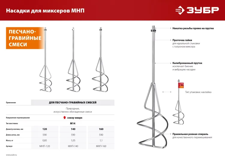 ЗУБР М14, d160 мм, насадка-миксер для песчано-гравийных смесей снизу-вверх (МНП-160) купить в Тюмени