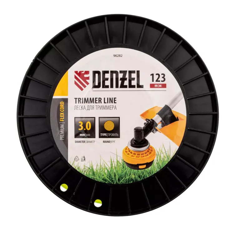 Леска для триммера круглая Denzel, 3,0мм х 123м, на DIN катушке FLEX CORD, 96282 купить в Тюмени