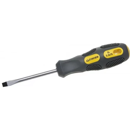 Отвертка STAYER &quot;PROFESSIONAL&quot; &quot;MAX-GRIP&quot; слесарная, Cr-V, намагниченная, SL 5,5х75мм 2580-05-075 G купить в Тюмени