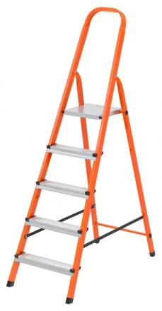 Стремянка, 5 ступеней, стальной профиль, ступени сталь, оранжевая, Россия, Сибртех 97965 купить в Тюмени