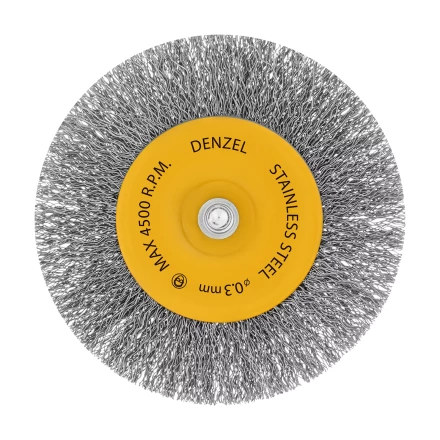 Щетка для дрели Denzel 100 мм, плоская, со шпилькой, нержавеющая витая проволока, 744793 купить в Тюмени